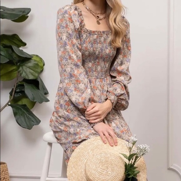 By the river floral multi coloured midi dress - Picture 3 of 6